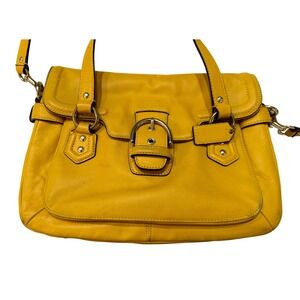 Coach Campbell Satchel Mustard Yellow Leather‎ Flap Crossbody Bag Buckle Y2K